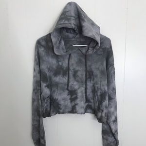 Tie Dye Crop Hoodie, Gray, Size Small